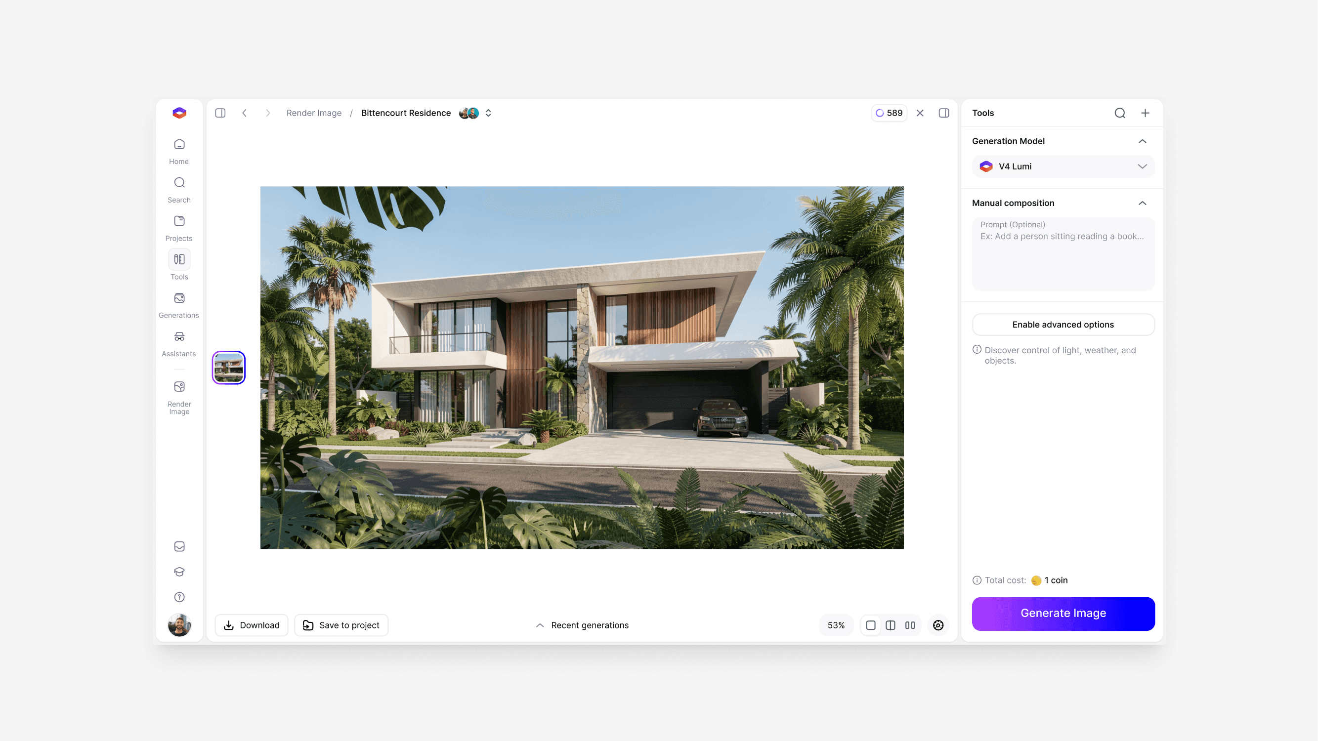 Redraw interface for creating architectural renders with AI