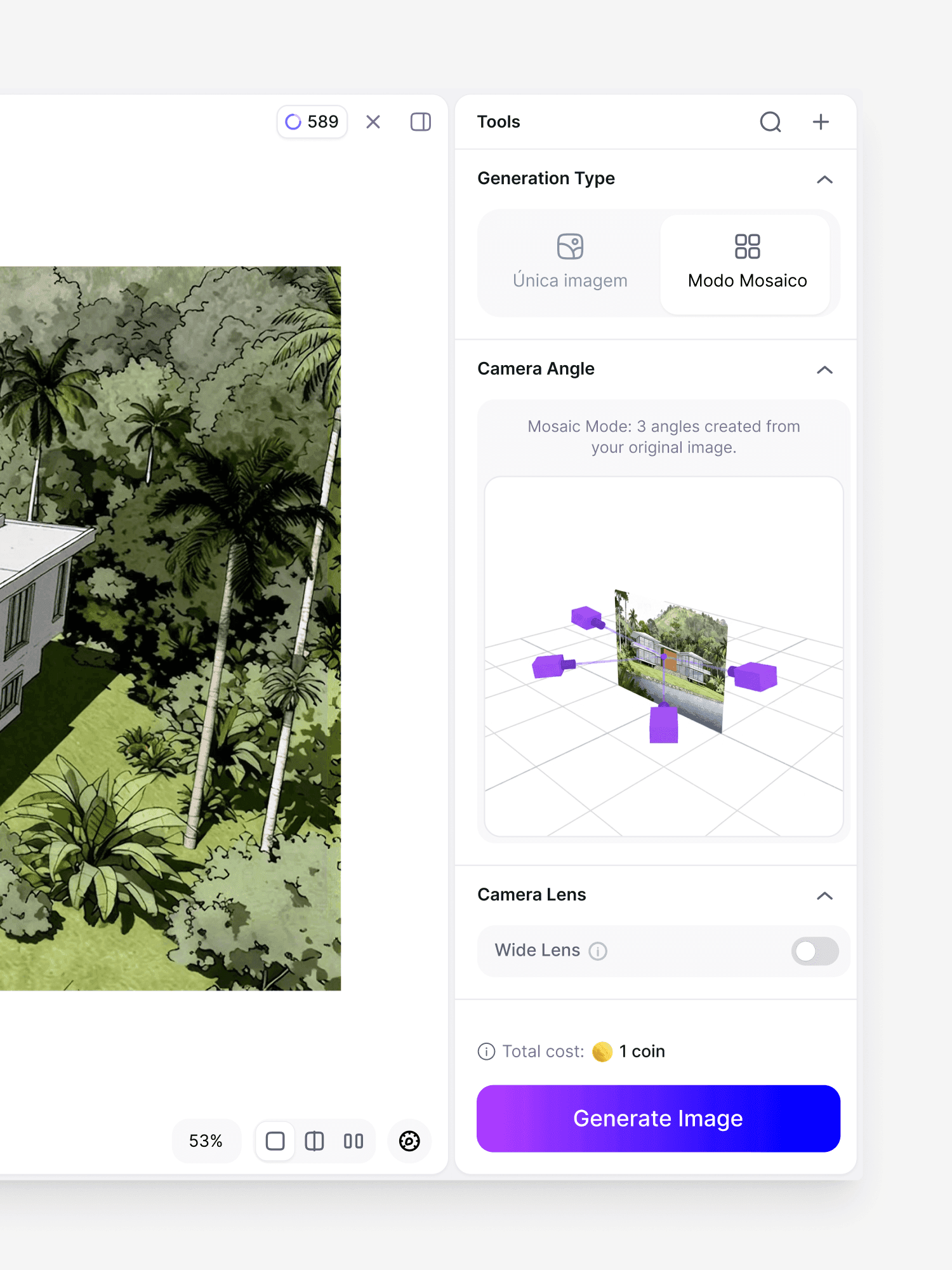 Mosaic camera-angle controls