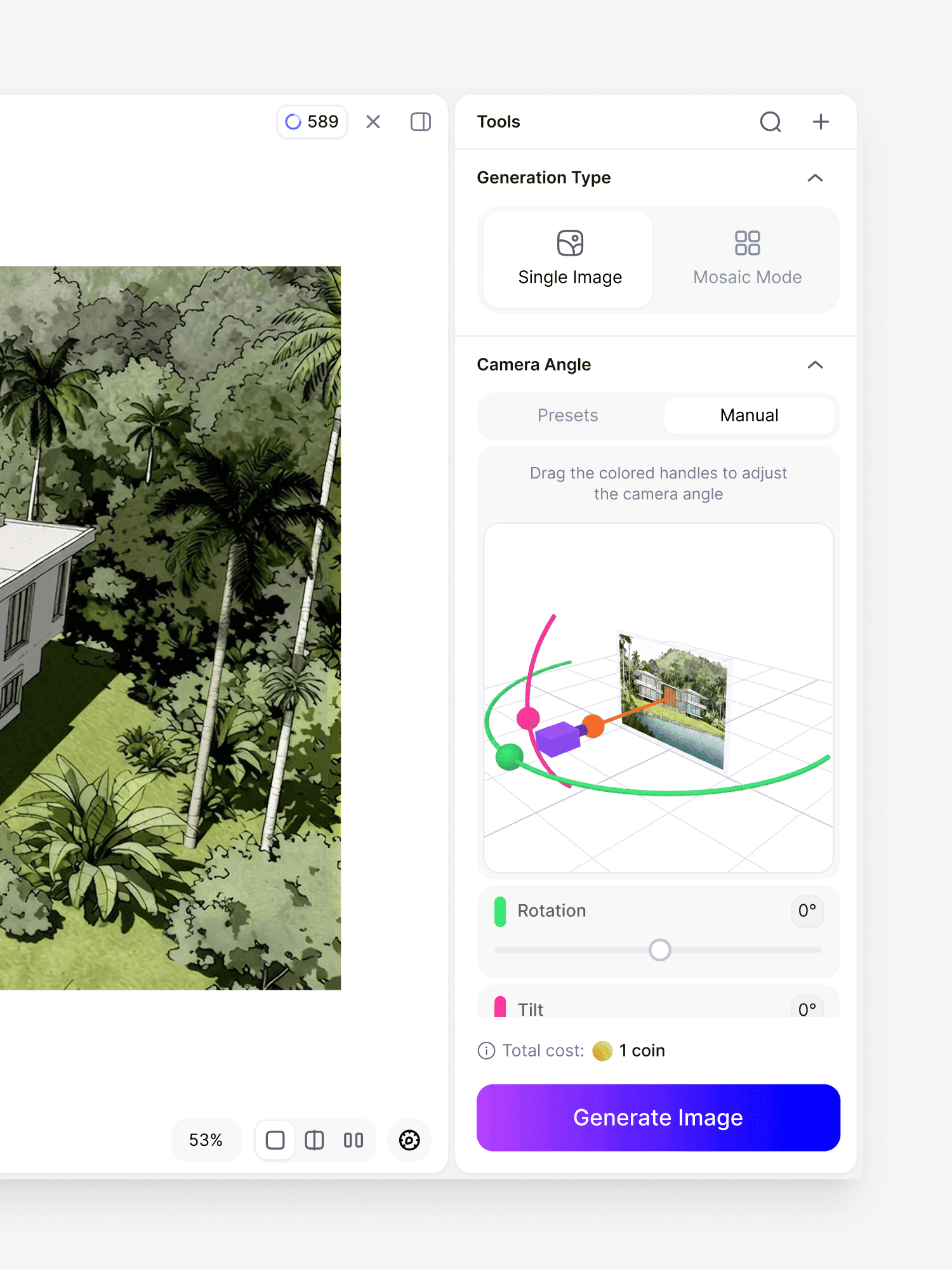 Single image camera-angle controls