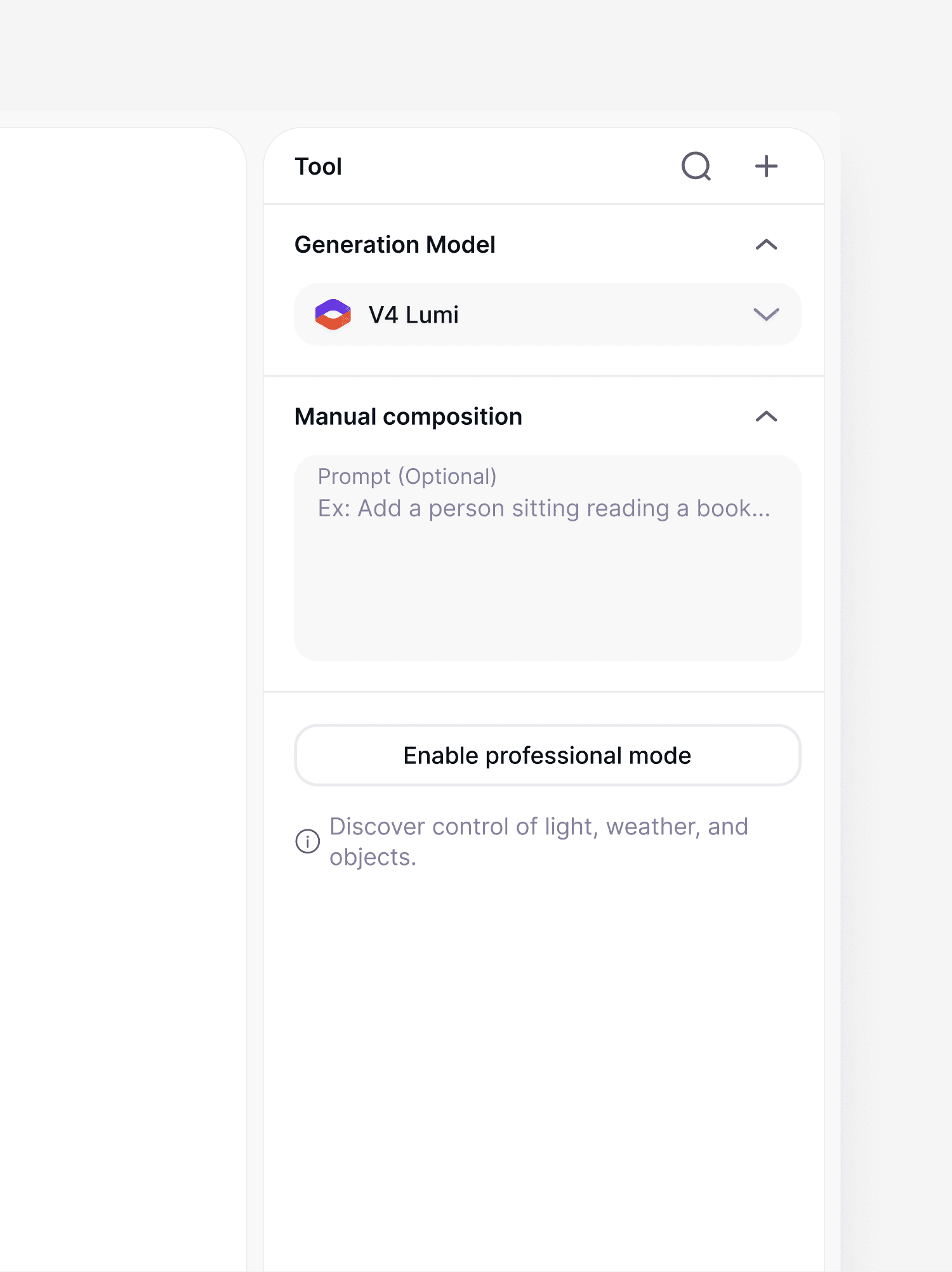 Focused default configuration panel